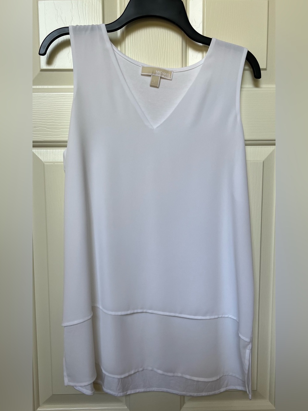 Michael Kors White Sleeveless Layered V-Neck Blouse Top Women's Large